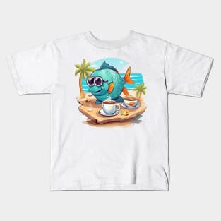 Fish coffee vacation Kids T-Shirt